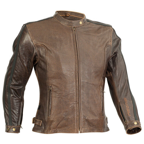 RICONDI LADIES MT GLORIOUS PERFORATED LEATHER JACKET DISTRESSED BROWN 6