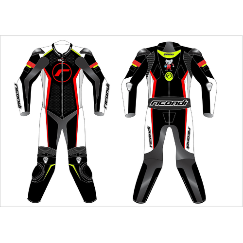 RICONDI RACING SERIES SUIT TALL - BLACK WHITE NEON RED L