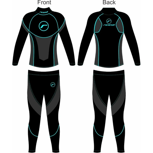 RICONDI SUMMER WOMENS 2 PIECE COMPRESSION SUIT BLACK GREY AQUA XXS